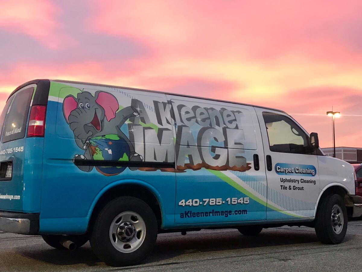 A Kleener Image van in front of sunset